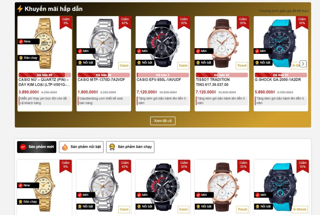 Bố cục giao diện bán đồng hồ