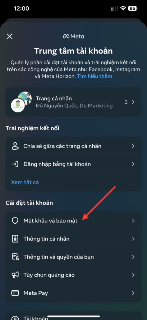 Chọn tiếp vào mật khẩu và bảo mật