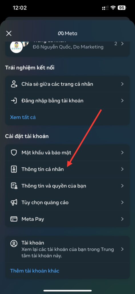 Cập nhập thông tin facebook