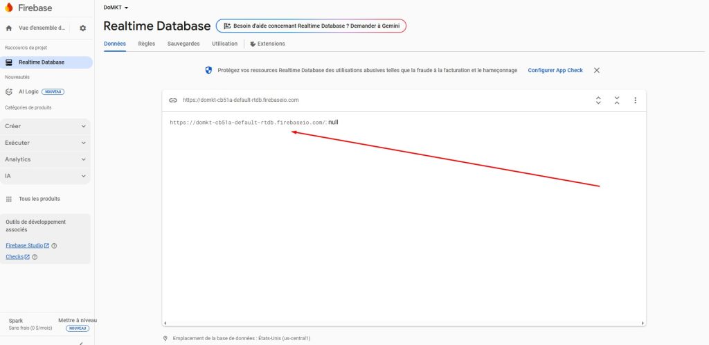 Tạo database Firebase