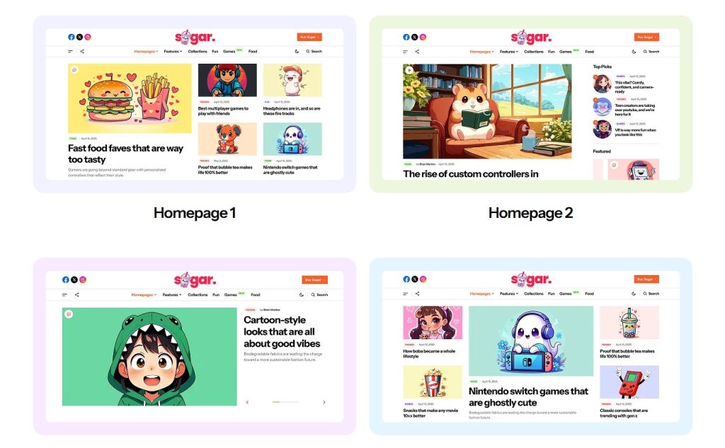 Nhiều mẫu demo của theme sugar