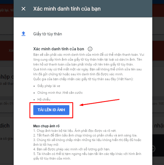 Ngưỡng xác minh danh tính adsense