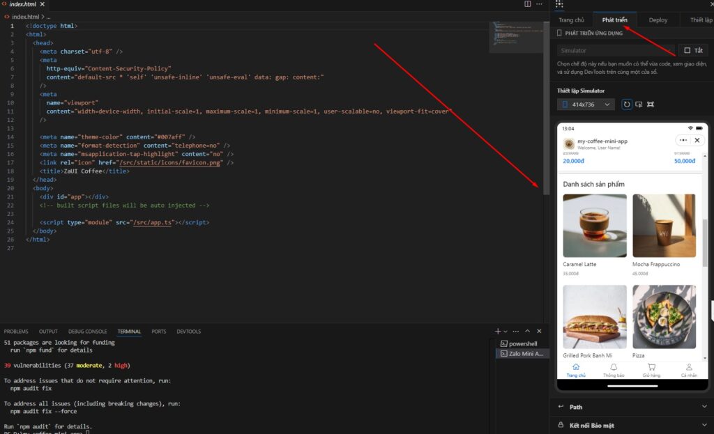Cài đặt giao diện mini app zalo