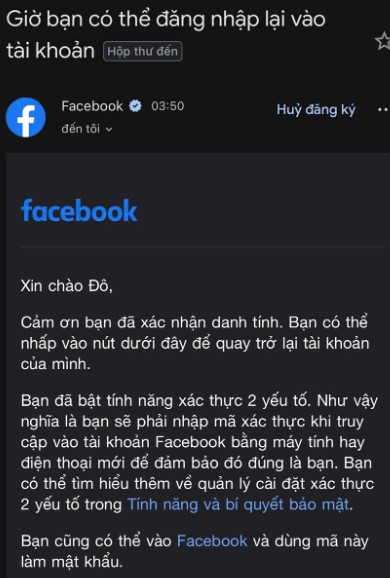 Mở khóa thành công fb khóa 180 ngày